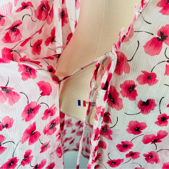 Oscar De La Renta Floral Sheer Ruffle Pretty Poppies 3X Pink Label Robe - Picture 8 of 11